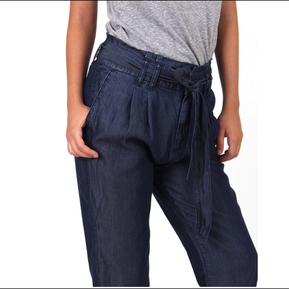 GAP Dark Wash Chambray Paper Bag Tie Waist Pants